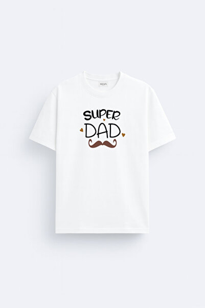 cesita Tricou alb din țesătură de bumbac imprimată Ziua Tatălui Super Dad