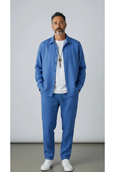 FAVORİST Men's Long Sleeve (Shirt and Pants) Wrinkled Tracksuit Set