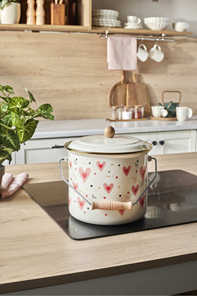 Karaca Heart Detailed Pink Love Enamel Yogurt Pot Bakraç 5.2 L