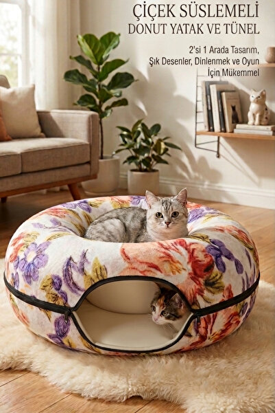 ego home Donut Kedi Tüneli / Donut Kedi Yatağı-Kedi Oyun Tüneli Ve Yatak Eğle...
