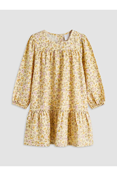 LC Waikiki Nevavm Square Collar Floral Girl's Dress with Difference