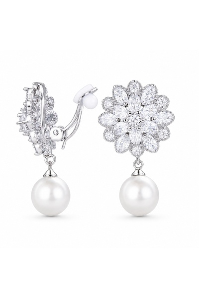 Raizel Clip-on earrings with Stone-Embellished and pearls, Ariel Pearls Clip-on