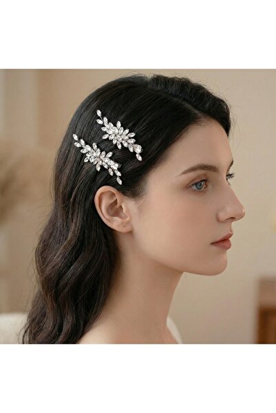 Raizel Set agrafe par argintii, cu pietre de zirconiu, Delicate Flowers