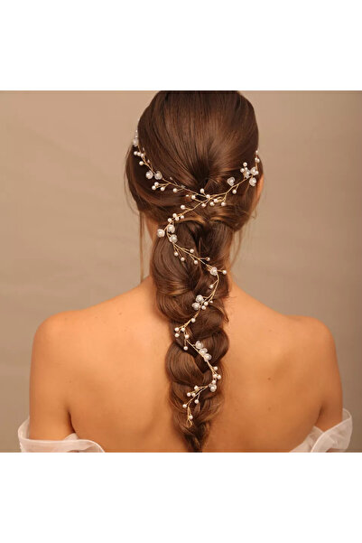 Raizel Accesoriu par cu floricele si perle, White Roses (Culoare: Auriu)