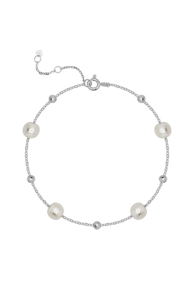 Lisa&Co. Silver Chain Pearl Bracelet Rhodium Plated Silver / Shellpearls / White