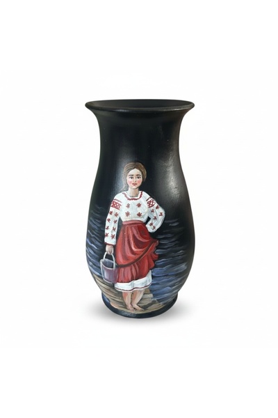 Ceramica Martinescu Vaza ceramica neagra pictata manual cu taranca la apa – v...