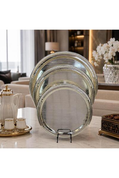 Generic Chrome Tray Set 3 Pieces in Different Sizes Serving Combines the Maje...
