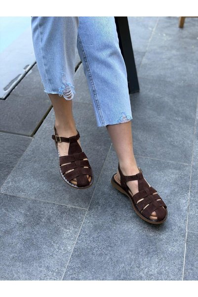 DİVA Liora Coffee Suede Leather Women's Casual Sandals