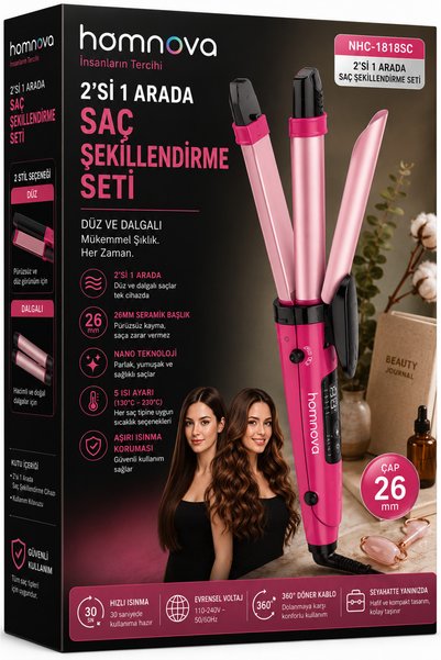 Homnova 2-in-1 Hair Styler Straightener and Wave Curler 26 mm
