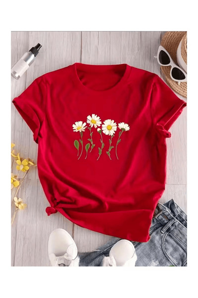 MİDAD Daisy Themed Minimalist Design T-Shirt
