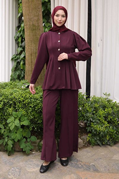 İmajButik Set jachetă și pantaloni cu cusături vișine