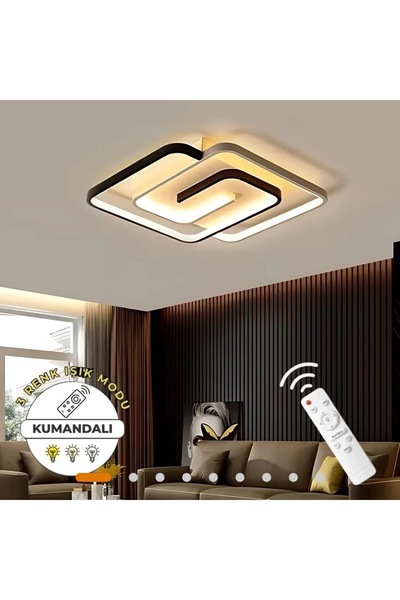 ADOĞAN 2 S LEDLİ SALON AVİZE SİYAH VE BEYAZ KASA DESENLİ
