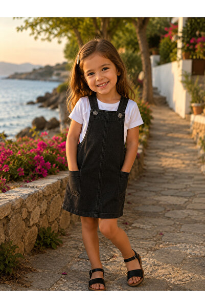 RİNDO KİDS Girl's Denim Gilet Dress