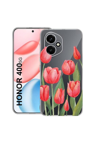 bestcase ¬Æ Husa Clear Silicon pentru Honor 400, Red Tulips, 2036423 T 633