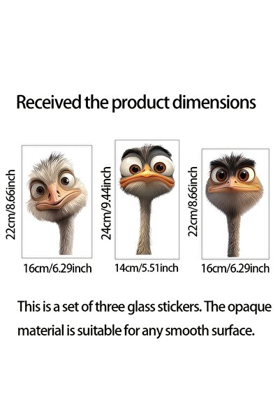 Choice 3Pcs 3Pcs 3Pcs Fun Animal Wall Stickers with Quirky Little Ostrich Hea...