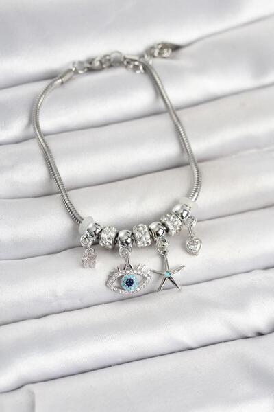Clariss Brass Silver Color Eye Model Charm Women's Bracelet