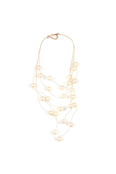 meli melo Colier elegant multistrat cu perle decorative si lant auriu