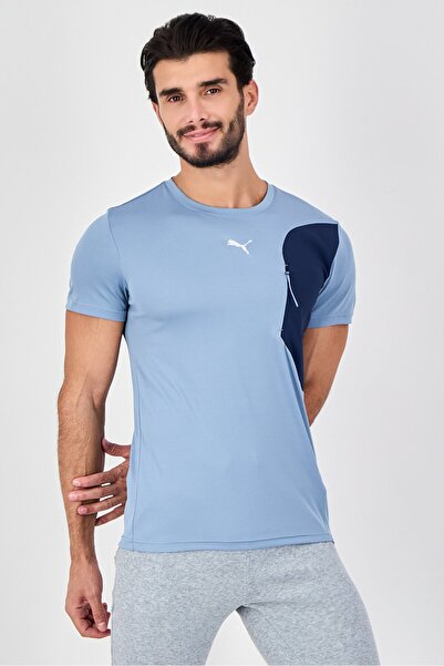 Puma تي شيرت رجالي رياضي بأكمام قصيرة مناسب للخارج، أزرق داكن
