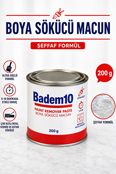 Badem10 Boya Sökücü Macun 200 Gr Güçlü Formül Ahşap Metal Plastik Yüzey Güçlü...