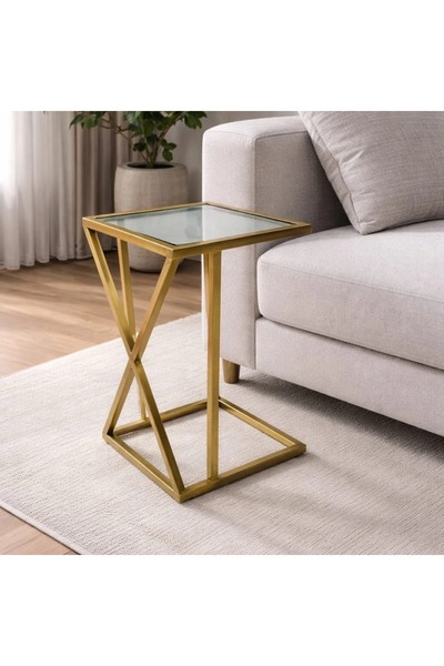 Generic Single Service Table Steel Gold Glass Top