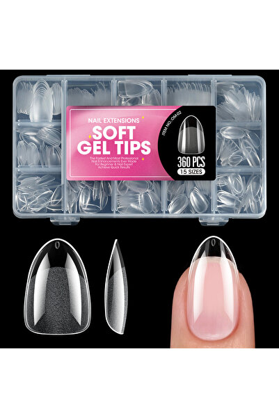 Choice10 om-02 100/320/600Pcs Short Almond Nail Tips Soft Gel Nail Tips Full ...
