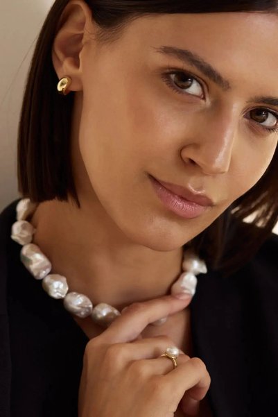 Lisa&Co. Inel Argint Button Pearl 50 mm / Argint placat cu rodiu / Perle de apa dulce