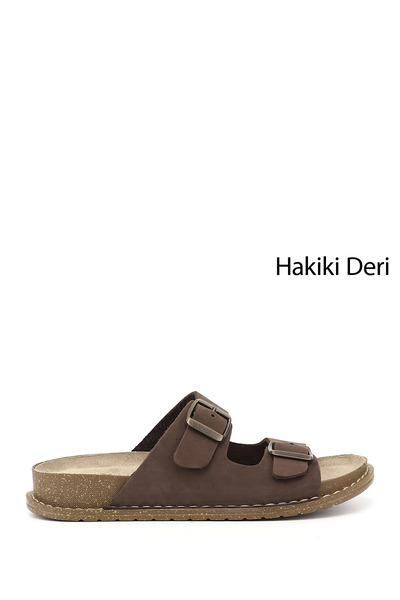 GÖNDERİ(R) Papuci de damă din piele naturală, maro, din nubuc, cu cataramă dublă