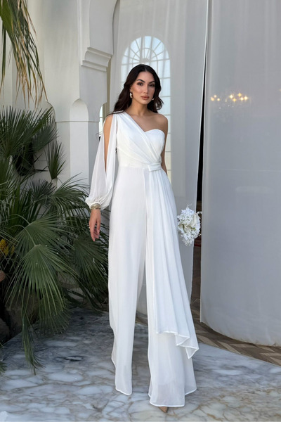 Sindimoda Nera Tek Kol Bağlamalı Şifon Tulum 9389