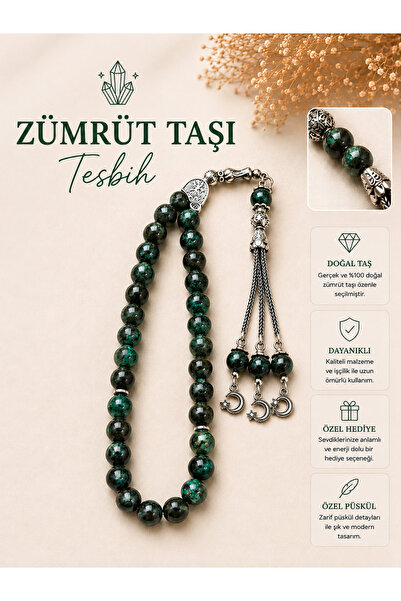 Moda Focus Zümrüt taşı 33 lü Tesbih 8 mm