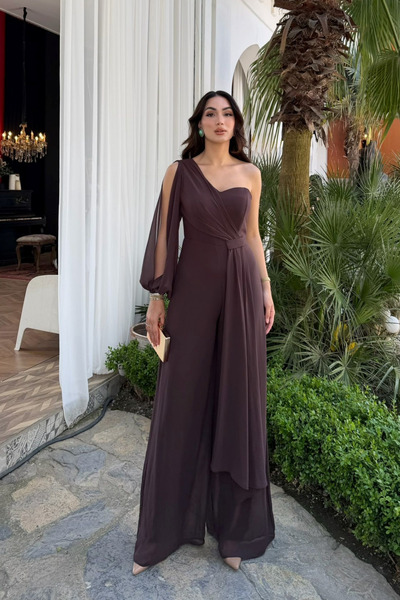 Sindimoda Nera Tek Kol Bağlamalı Şifon Tulum 9389