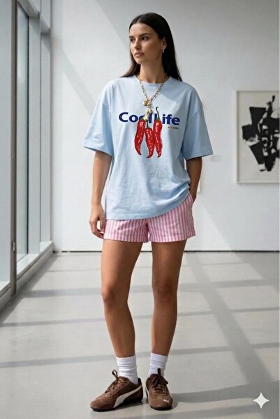 CAST COLLECTİON Γυναικείο μπλουζάκι μπλε Cool Life με στάμπα Oversize