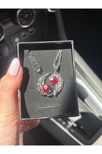 Harlofia Jewelry Steel angel wing couple necklace