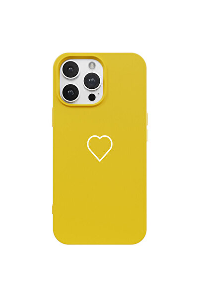 Casen iPhone 16 Pro Max Sarı Lansman Renkli Silikon Beyaz Kalp Desenli Kamera...