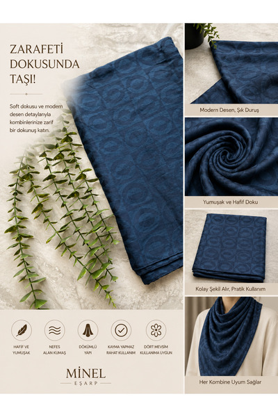 minelesarp Minel Scarf Monogram Patterned Ayrobin Fabric Cotton Jacquard Shaw...