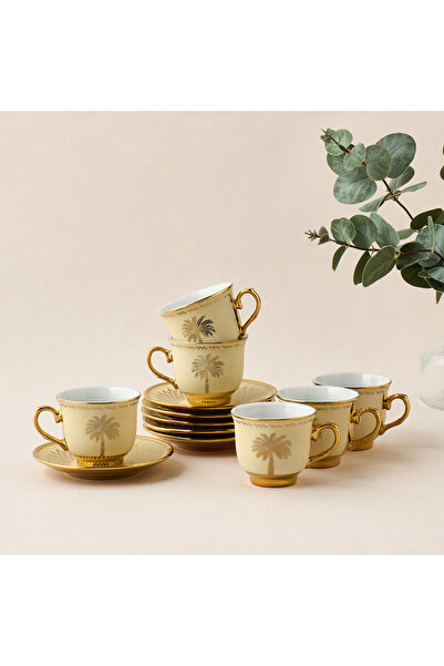 Lifestyle Palm Tree Print 12-Piece Porcelain Cup and Saucer Set - 90 ml