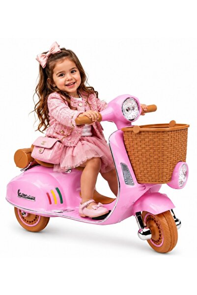 LeanToys Scooter electric pentru copii Vespa XW-03 Pink, design Retro autenti...