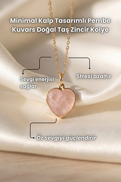 Elifsu Jewelry Minimal Kalp Tasarımlı Doğal Taş Zincir Kolye