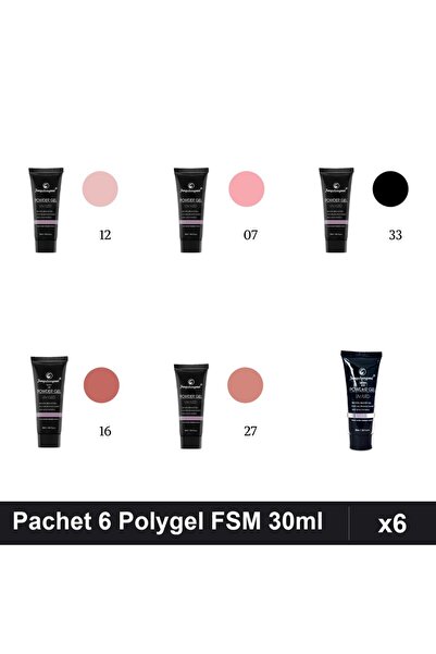 FSM Set 6 Polygel 30ml - Nr.12, Nr.07, Nr.33, Nr.16, Nr.27, Nr.23