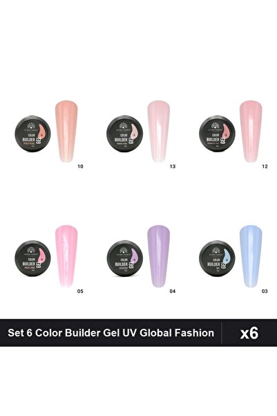 global fashion Set 6 Color Builder Gel UV 15g - Nr.03 Nr.04 Nr.05 Nr.10 Nr.12...