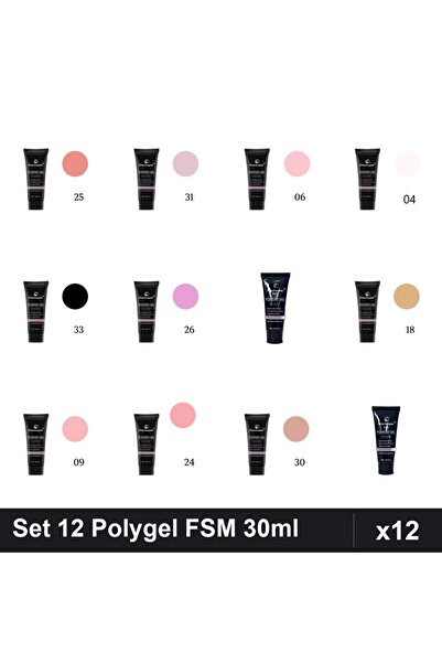 FSM Set 12 Polygel 30ml - Nr.25, Nr.31, Nr.06, Nr.04, Nr.33, Nr.26, Nr.22, Nr...