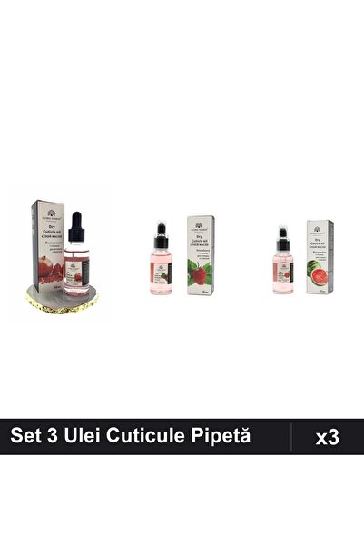 global fashion Set 3 Ulei Cuticule Pipetă 30ml - Rodie, Căpșuni, Pepene Verde