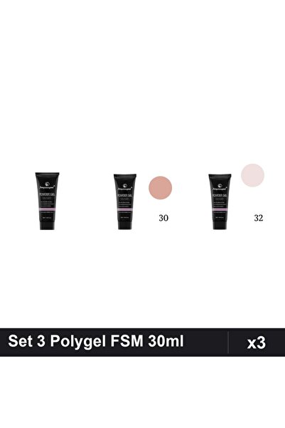 FSM Set 3 Polygel 30ml - Nr.01 Clear, Nr.30, Nr.32 - Constructie Unghii