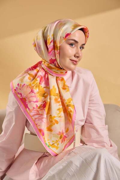 Silk Home Twill Silk Watercolor Scarf Pink 90X90