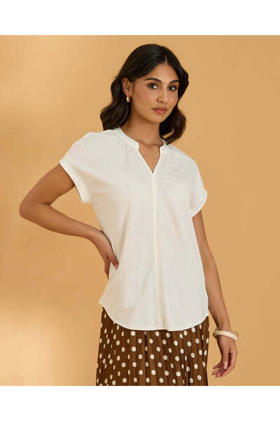 REDTAG Women White V Neck Knitted Top