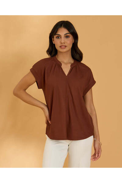 REDTAG Women Brown V Neck Knitted Top