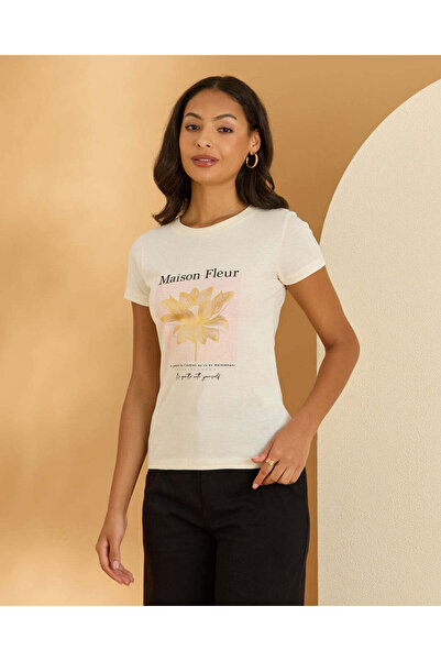 REDTAG Women Ivory Floral Print T Shirt