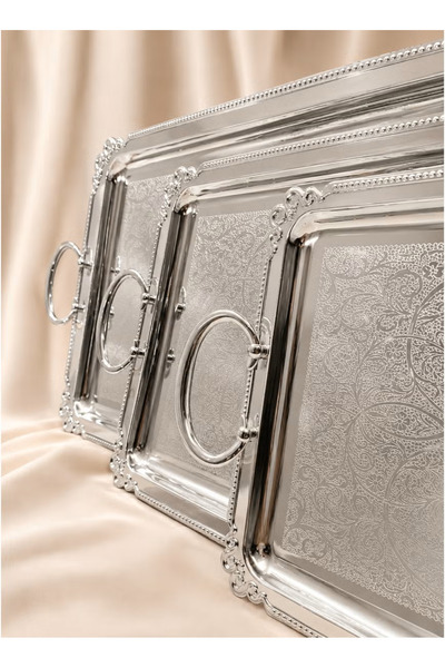السيف (translated: Al Saif) Luxury Silver Mirror Stainless Steel Serving Tray...