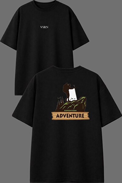 VSRN Adventura Mountaineer dizajn, crna oversize majica sa štampanjem na pred...