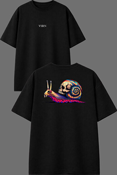 VSRN Modified Insect Design Front and Back Printed Black Oversize T-Shirt