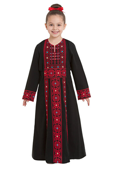 Zaytoon Palestinska tradicionalna haljina za devojčice - Crvena boja, vez Tat...